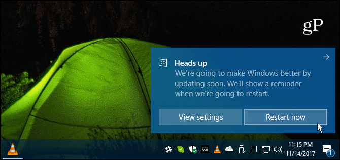 Windows 10-Nachricht zum Neustart
