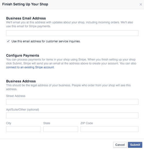 Konfigurieren Sie das Geschäft und die Zahlungsdetails des Facebook-Shops