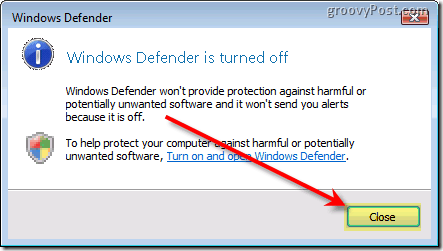Deaktivieren Sie Windows Defender Vista