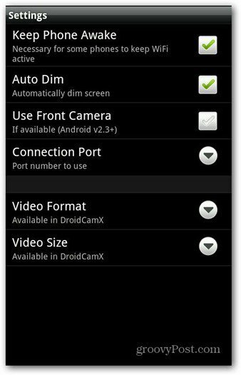 DroidCam Android App Einstellungen