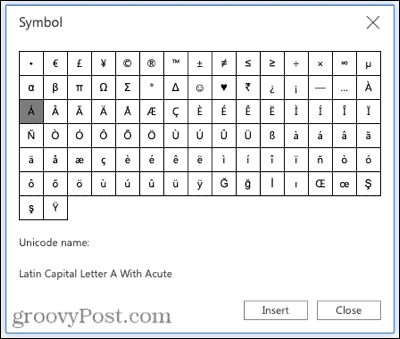 Symbole für Akzentzeichen in Word im Web