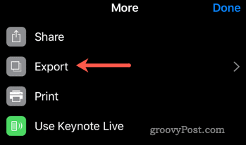 Starten Sie den Exportvorgang von Keynote nach PowerPoint unter iOS