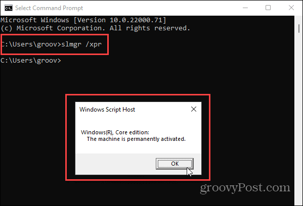 Eingabeaufforderung Windows 11 Aktivierung