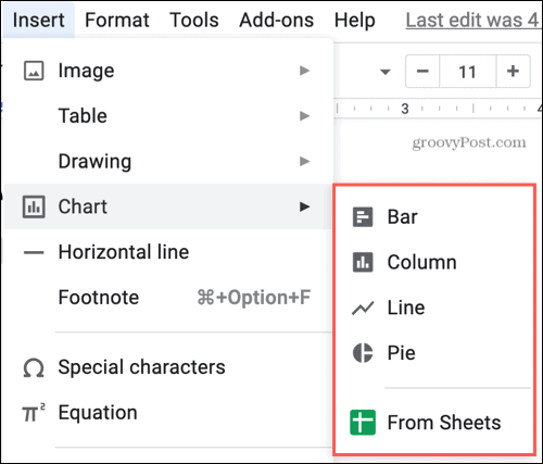 Diagramm in Google Text & Tabellen einfügen