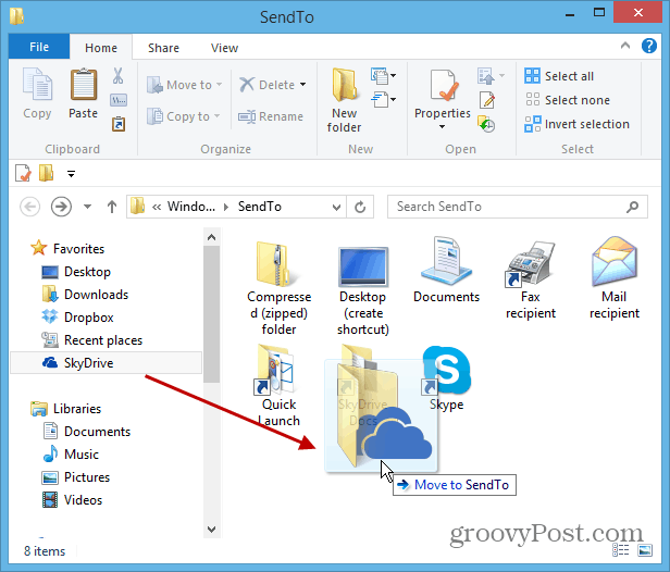 Fügen Sie SkyDrive zum Windows-Kontextmenü "Senden an" hinzu