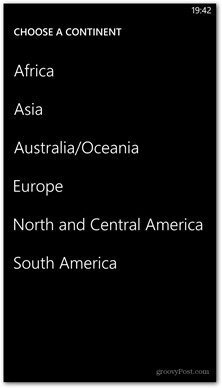 Windows Phone 8-Karten verfügbarer Kontinent