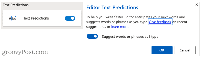 Microsoft Editor Textvorhersagen