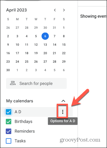 Screenshot des Google Kalender-Symbols mit den drei Punkten