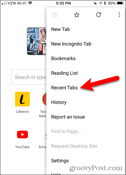 Tippen Sie in Chrome für iOS auf Letzte Registerkarten