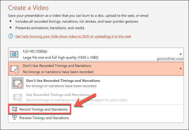 Aufzeichnen von Timings für ein exportiertes Video in PowerPoint
