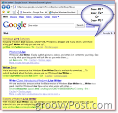 Bild der Google-Suchergebnisse für Windows Live Writer