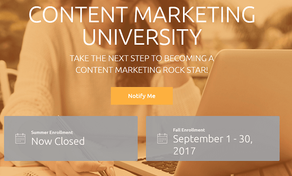 Das abonnementbasierte Schulungsprogramm von CMI ist die Content Marketing University.