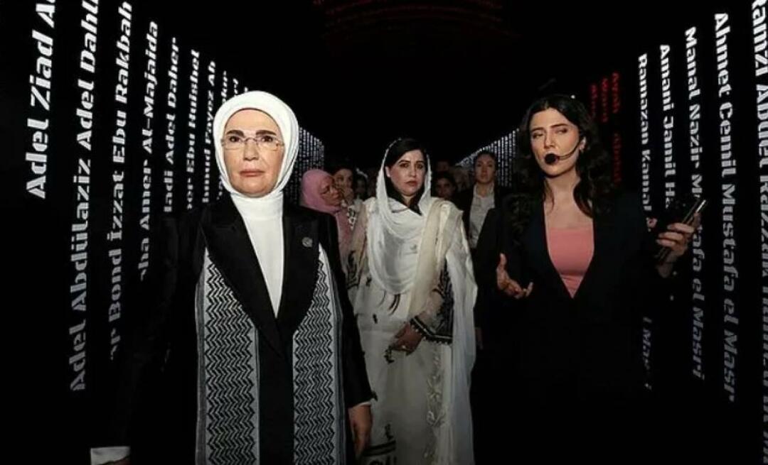 First Lady Erdoğan besuchte mit den Ehefrauen der Führer die Ausstellung „Gaza: Widerstand gegen die Menschheit“!