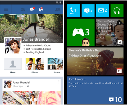 Windows Phone Facebook App Kacheln