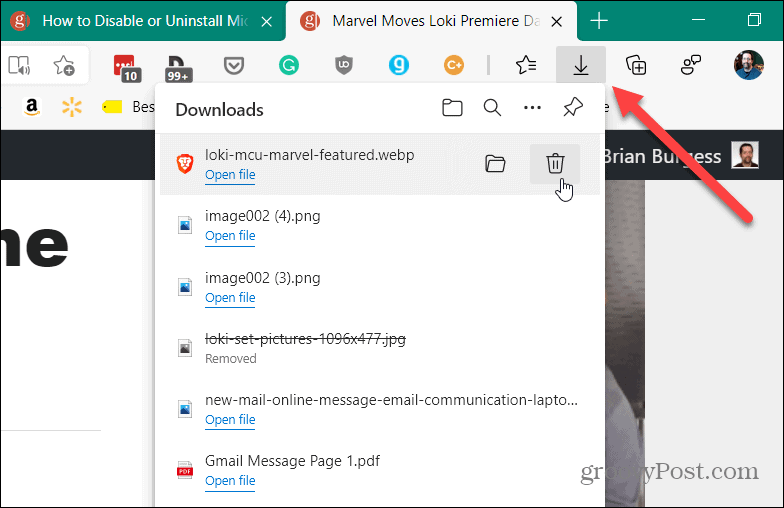 Downloads Menü Edge