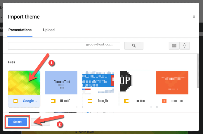 Importieren eines vorhandenen Vorlagenthemas in eine Google Slides-Präsentation