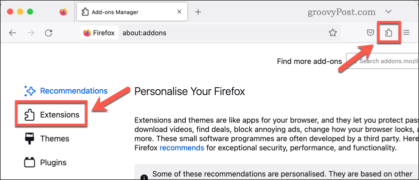 Öffnen Sie die Firefox-Erweiterungen