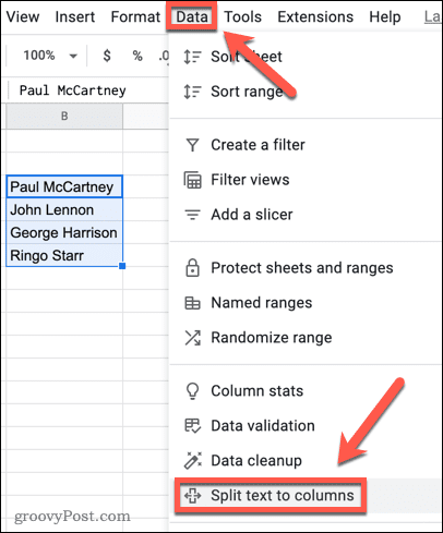 Aufteilen von Text in Google Sheets