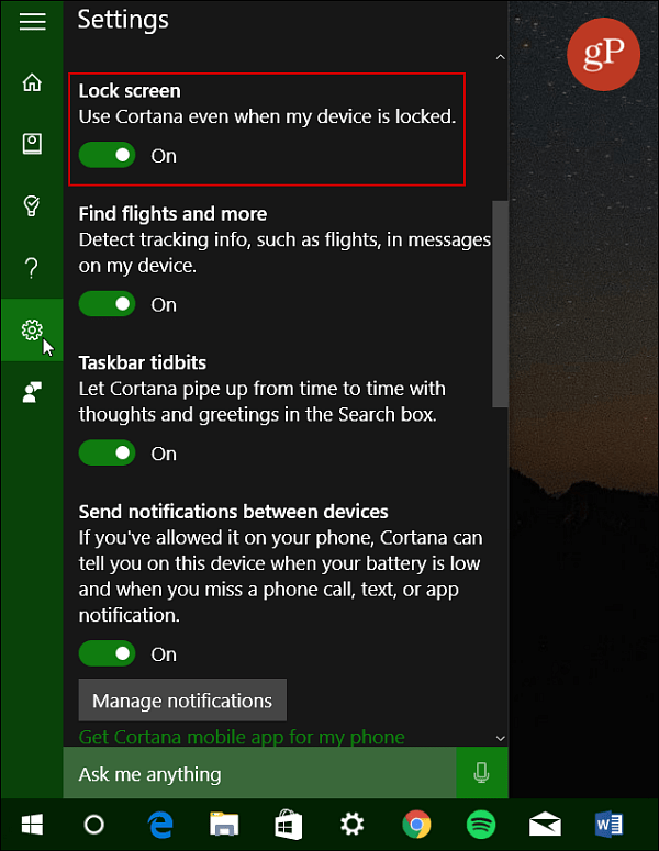 Aktivieren Sie Cortana Lock Screen Windows 10