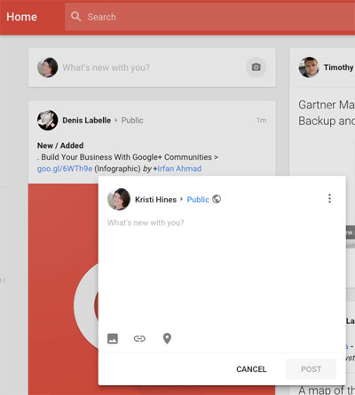 neue Google Plus Update Box