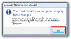 Windows Vista Treten Sie einer Active Directory AD-Domänenbestätigung bei, um den Computer neu zu starten
