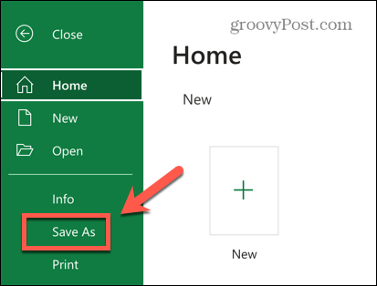 Excel-Option „Speichern unter“.