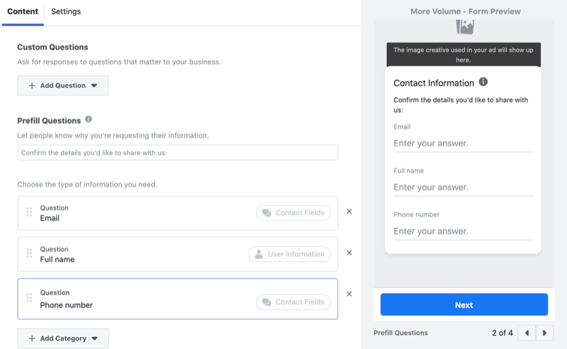 Fügen Sie dem Facebook-Formular zur Lead-Generierung benutzerdefinierte Fragen hinzu