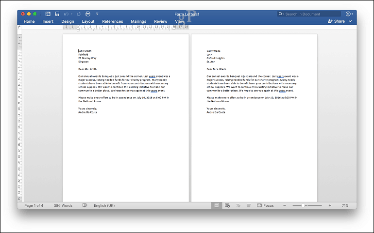Microsoft Word für Mac Mail Merge - Druckvorschau