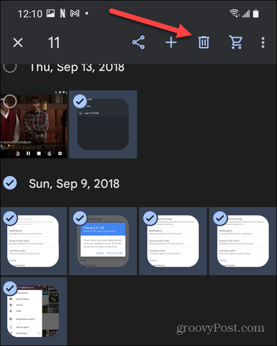 mehrere Fotos auswählen Google Fotos In den Papierkorb verschieben