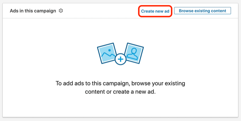 Screenshot der Schaltfläche "Neue Anzeige erstellen" während der Einrichtung der LinkedIn-Kampagne