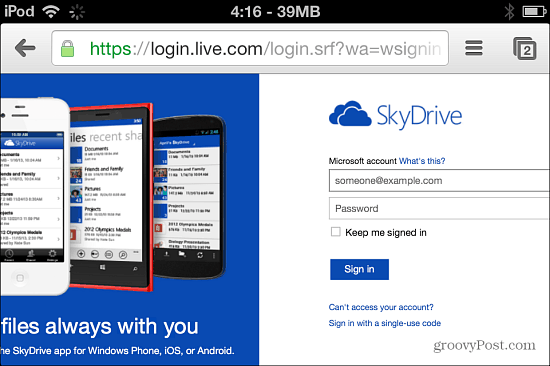 Melden Sie sich bei SkyDrive an