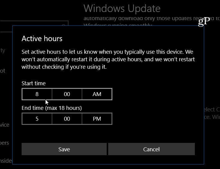 Windows 10 stellt aktive Stunden ein
