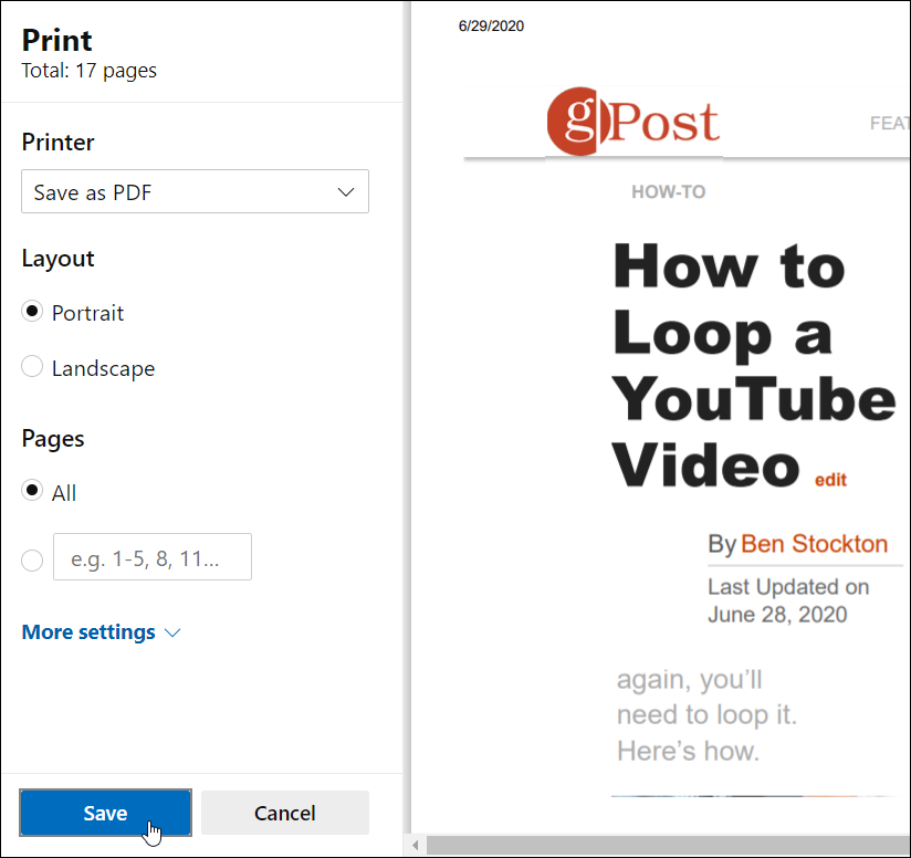 Webseite pdf drucken