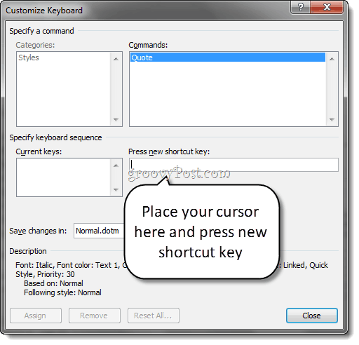 Benutzerdefinierte Tastaturkürzel Word 2010