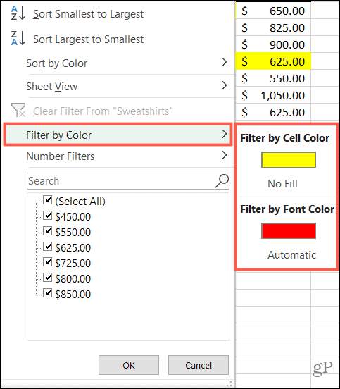 In Excel nach Farbe filtern