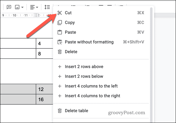 Tabellendaten in Google Docs ausschneiden