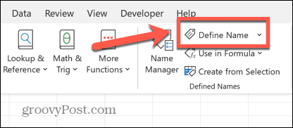 Excel-Schaltfläche „Namen definieren“.