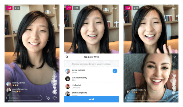 Instagram testet die Fähigkeit, Live-Videos mit einem anderen Benutzer zu teilen.