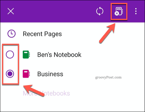OneNote App Notebook-Symbol schließen