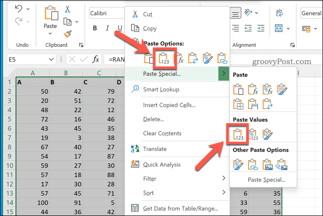 Einfügen als Werte in Excel
