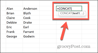 Excel-Concat-Funktion