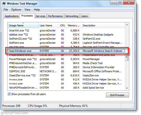 searchindexer task manager