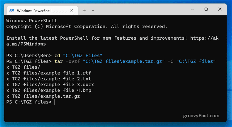 Extrahieren von TGZ-Dateien unter Windows 11 mit der Terminal-App