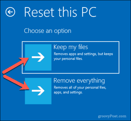 Optionen zum Zurücksetzen eines Windows 10-PCs