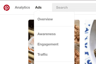 Sie finden den Bereich Pinterest Ads in der Navigationsleiste oben links.