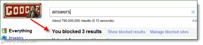 Google Search 3 blockierte Ergebnisse