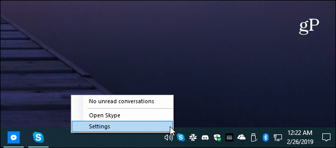 Taskleiste "Skype-Einstellungen"