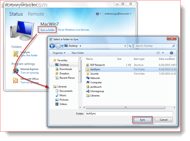 Synchronisieren eines Ordners mit Windows Live Sync Beta