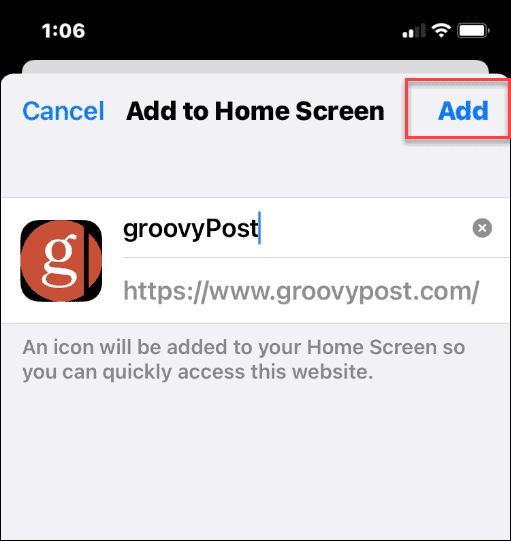 Fügen Sie eine Website zum Startbildschirm auf dem iPhone hinzu