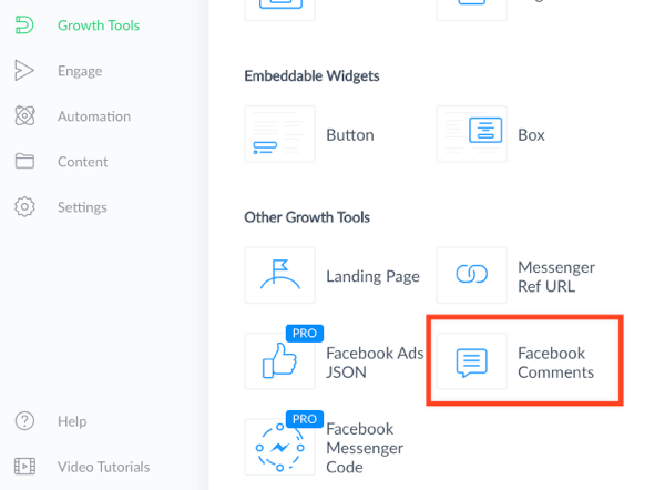 Wählen Sie das Wachstumstool für Facebook-Kommentare.